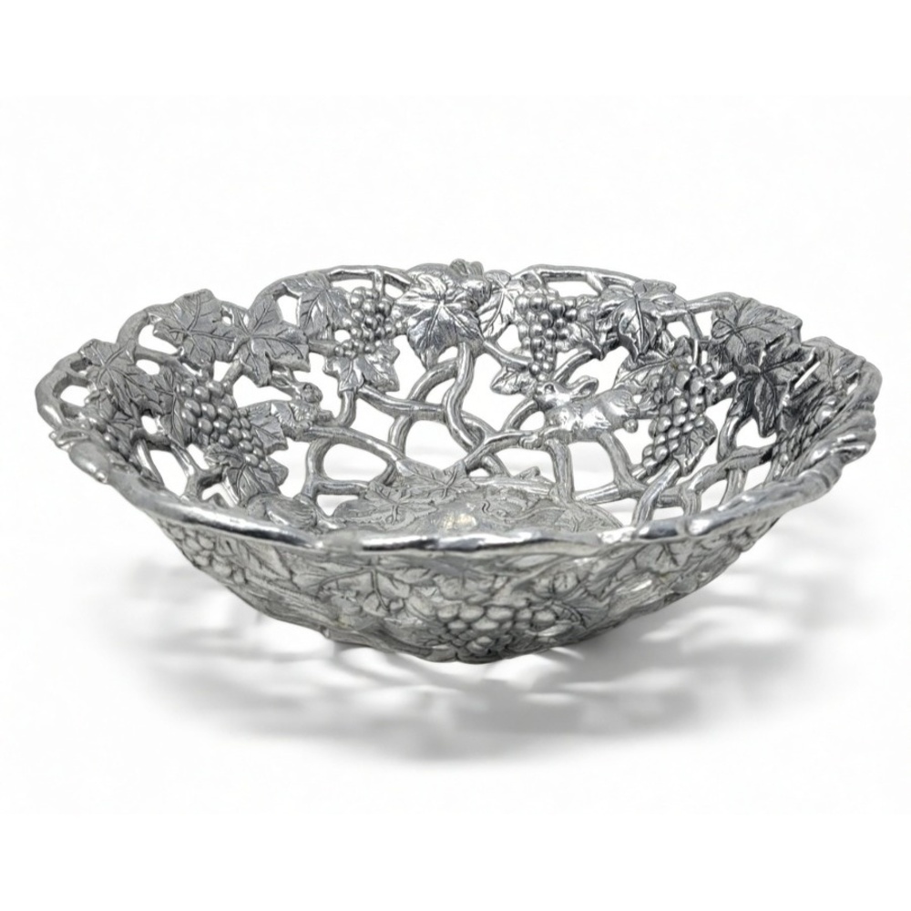 Arthur Court 1996 Grape Rabbit Serving Bowl Aluminum Reticulated Centerpiece 12"